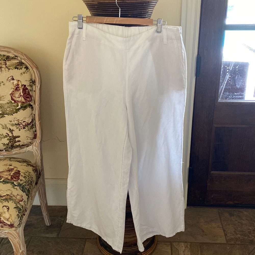 J Jill wide leg linen pants. side slit. belt loops. side zipper